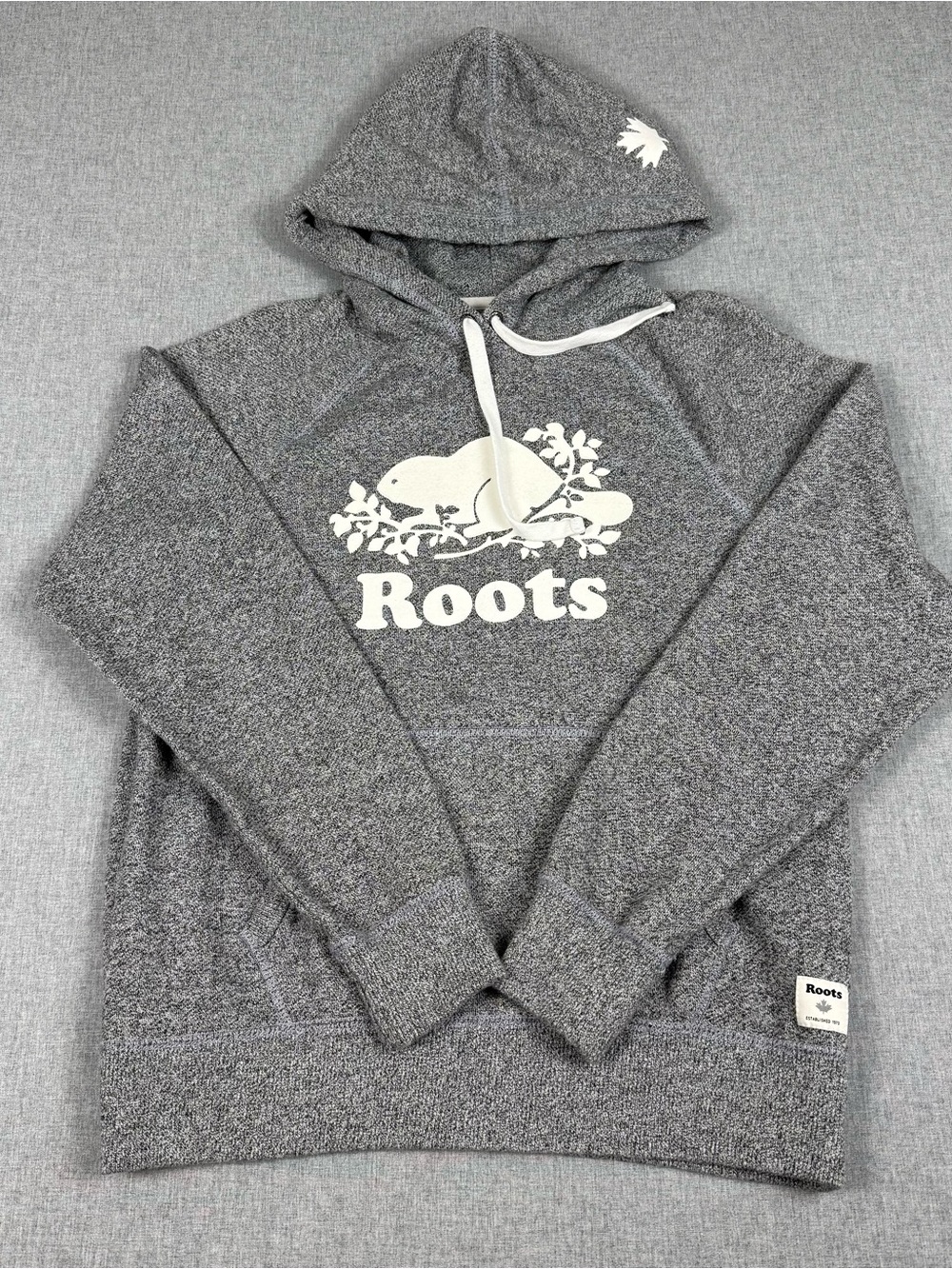 Roots Salt & Pepper Cooper Beaver Logo Kanga Hoodie Women's M